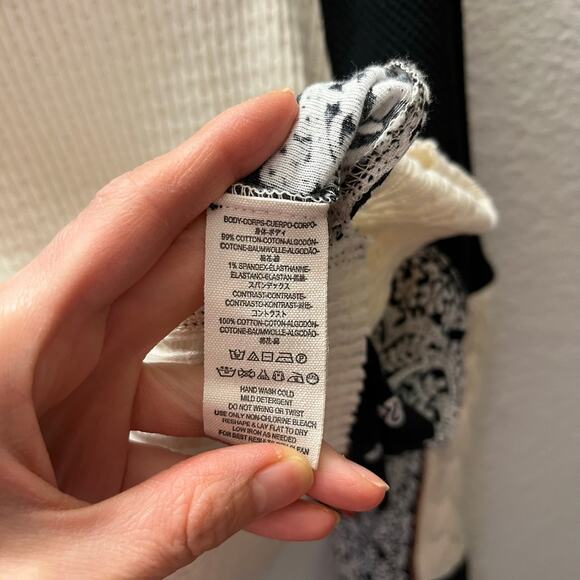 Free People Josie Patterned Knit Sweater XS Patchwork Pullover Boho Cropped - Picture 7 of 7